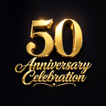 Golden elegant shiny fiftieth anniversary celebration design with stylish typography and decorative elements