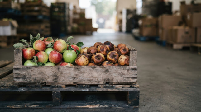 Fresh apple and bread fruit food display highlights security challenges in warehouse supply chain environment