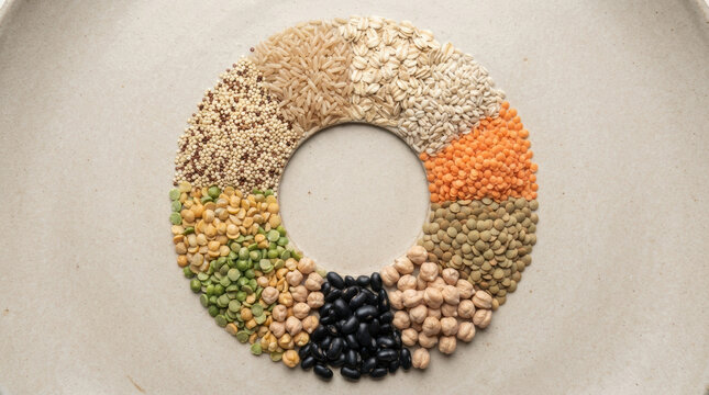 Food security challenges inspire colorful grain and legume circle showing diverse nutrition and sustainable agriculture