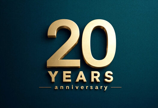 Golden twenty years anniversary celebration text with elegant design and modern typography