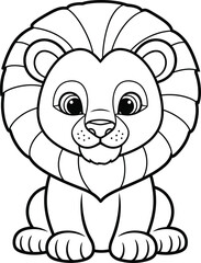 Fototapeta premium Cute cartoon lion with big mane sitting isolated
