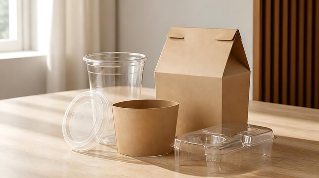 Ecofriendly packaging for takeaway food and drinks.