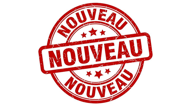 Nouveau red grunge stamp with stars, isolated on white background