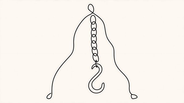 Minimalist chain and hook drawing on white background.