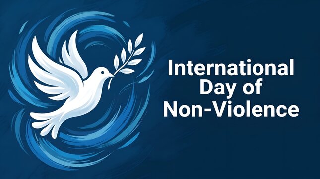 A white dove with an olive branch on a dark blue background for International Day of Non-Violence.