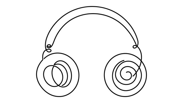 Minimalist headphones line art white background.