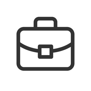Simple vector line icon of a classic briefcase with a top handle and a single central clasp. This clean outline graphic represents a bag for business, professional documents or a portfolio