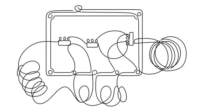 Minimalist line art drawing of a telephone white background.