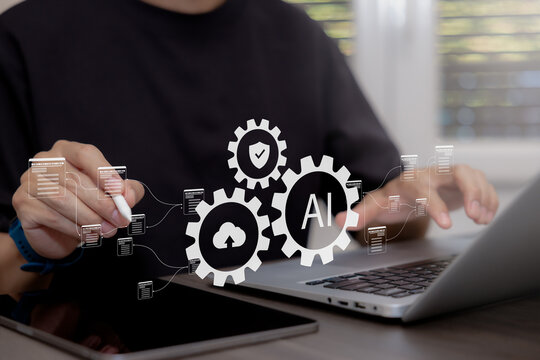 AI automation connecting cloud, security and digital systems for enterprise workflow integration, intelligent processing, business efficiency and digital transformation.

