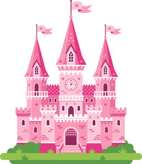Naklejka premium Pink fairy tale castle for princess vector illustration