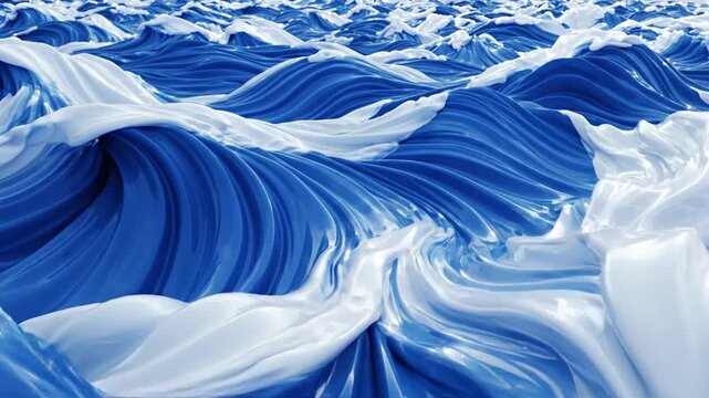 Abstract 3D Rendered Blue and White Fluid Waves Flowing Motion Background
