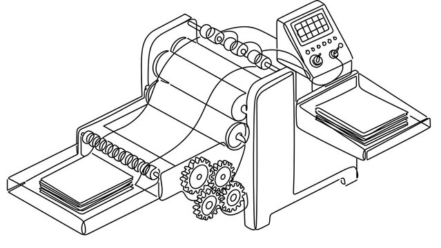 Industrial printing press machine white background.