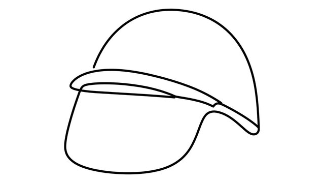 Minimalist helmet line art on white background.
