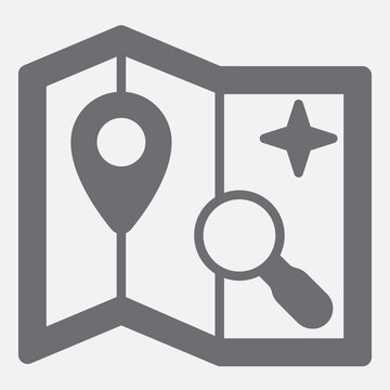 Nautical map solid icon, mapping, exploration concept. Vector graphics. Charting the seas sign with glyph style icon for mobile or web design