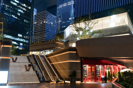 Illuminated stairs and escalators in Qianhai Shenzhen