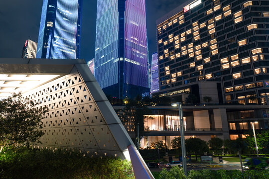 Modern buildings in Qianhai Shenzhen at night