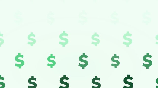 A repeating pattern of dollar sign symbols in shades of green arranged in rows, with varying opacity fading from light at the top to dark at the bottom.