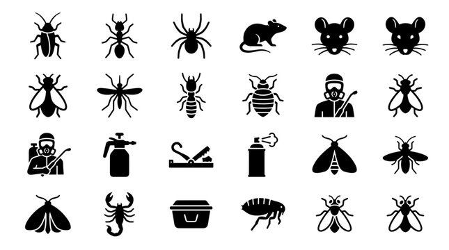 Pest Control Icons Set Vector Illustration Of Insects And Extermination Tools