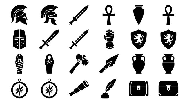 Ancient Artifacts and Symbols Collection Vector Icons