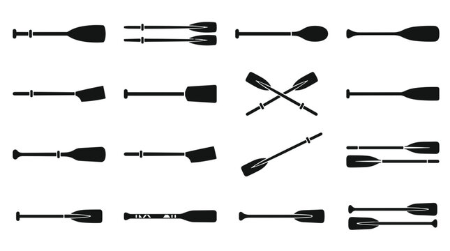 Collection of various paddle and oar silhouettes for boats and kayaks