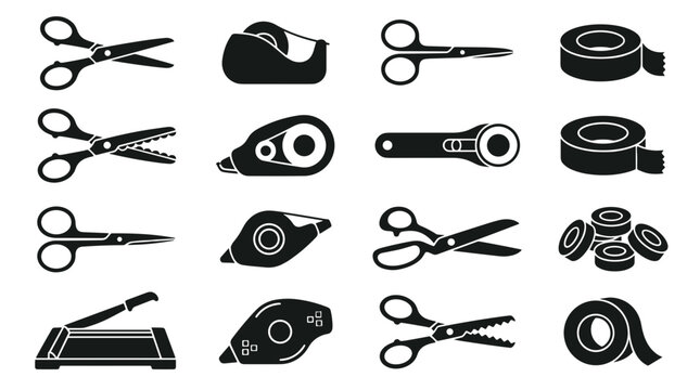 Collection of Scissors Tape Cutters and Other Craft Supplies Icons