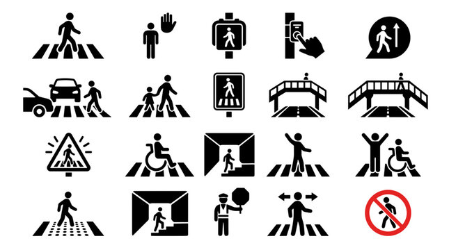 Collection of Pedestrian Crossing and Safety Icons
