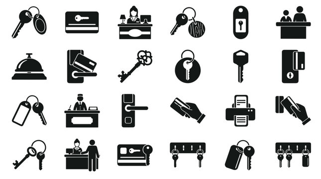 Hotel Key Card and Key Icons Set Vector Illustration