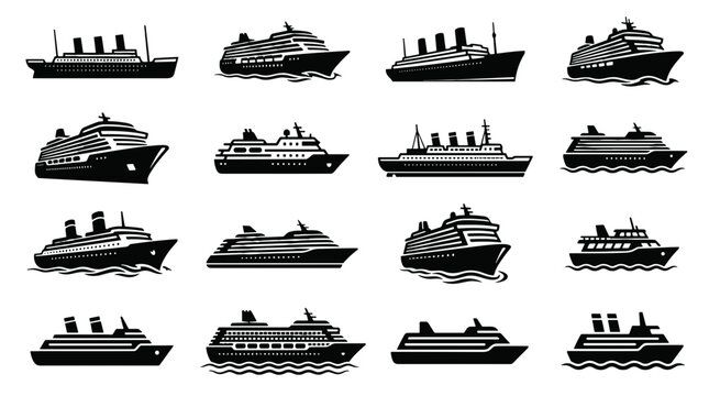 Collection of Cruise Ship Silhouettes Vector Icons