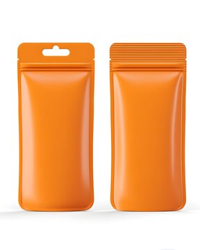 Blank orange packaging mockup showing front and back views with clean geometry, versatile product template isolated on white background