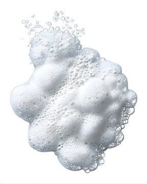 Clear shampoo foam bubbles clustered naturally, haircare texture isolated on white background