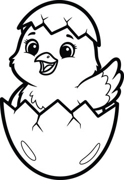 Cute cartoon chick hatching from a cracked egg