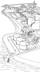 Fototapeta premium Industrial refinery complex illustration white background.