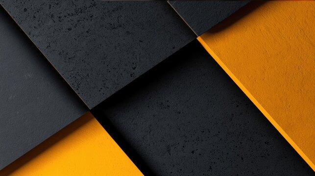 Geometric abstract with textured dark grey and vibrant orange square planes