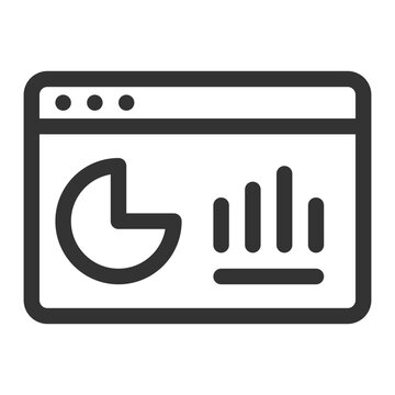 Web analytics dashboard line icon. Business data analysis website window outline.