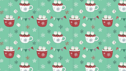 Naklejka premium Christmas Hot Cocoa Seamless Pattern Surface Pattern Design Vector Background 