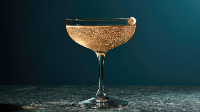 Elegant cocktail in a coupe glass with a single pearl garnish