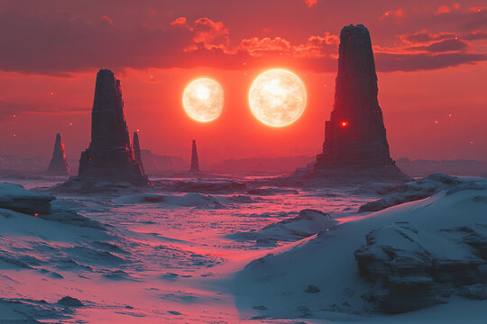 Glowing alien plants nature fantasy landscape on fictional extraterrestrial world planet generative ai