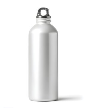 Matte white aluminum water bottle with screw cap, fitness hydration product isolated on white background