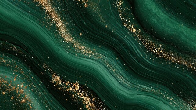 Ethereal emerald waves with shimmering golden dust accents