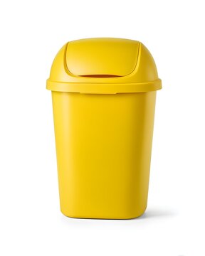 Minimal plastic trash bin with swing lid, home utility isolated on white background