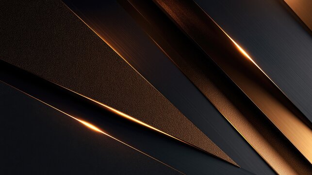 Abstract diagonal dark geometric shapes with golden metallic highlights