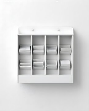 Minimal wall-mounted mail organizer with slots, office accessory isolated on white background