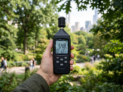Handheld Decibel Sound Level Meter in City Green Park