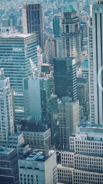 Animation of financial data processing over cityscape