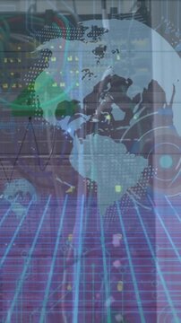 Animation of globe and data processing over servers