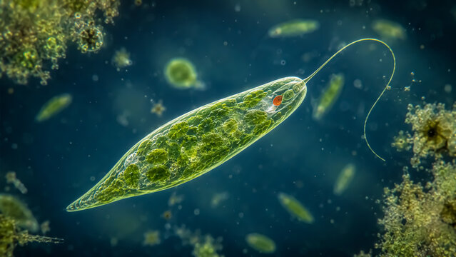 Euglena unicellular organism under microscope