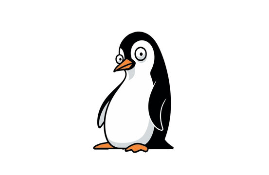 Minimalist vector illustration of a funny cute penguin standing isolated on white background