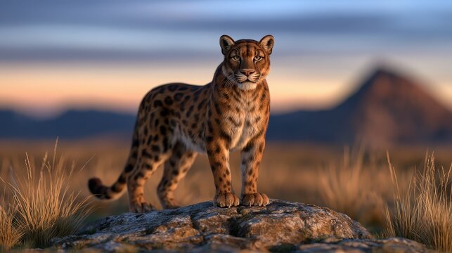 Majestic Leopard Standing on Rock in Wilderness