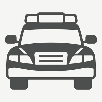 Patrol car solid icon, crime prevention, response concept. Vector graphics. Street patrol vehicle sign with glyph style icon for mobile or web design