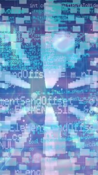 Animation of padlock icon over data processing on blue background